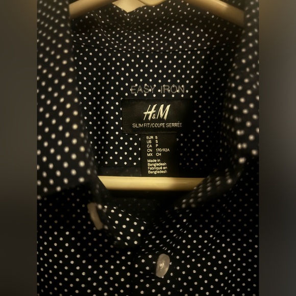 H&M Slim Fit Polka Dot Navy Blue White Button Up Dress Shirt Size S - Picture 4 of 6